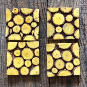 Wooden yellow coasters set of 4
